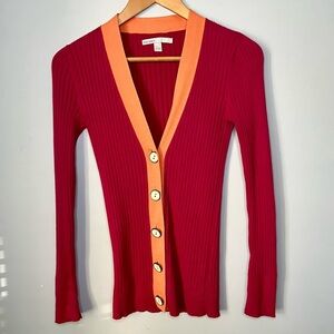 Old Navy Pink & Orange Ribbed Metal Button Cardigan Sweater Size Small